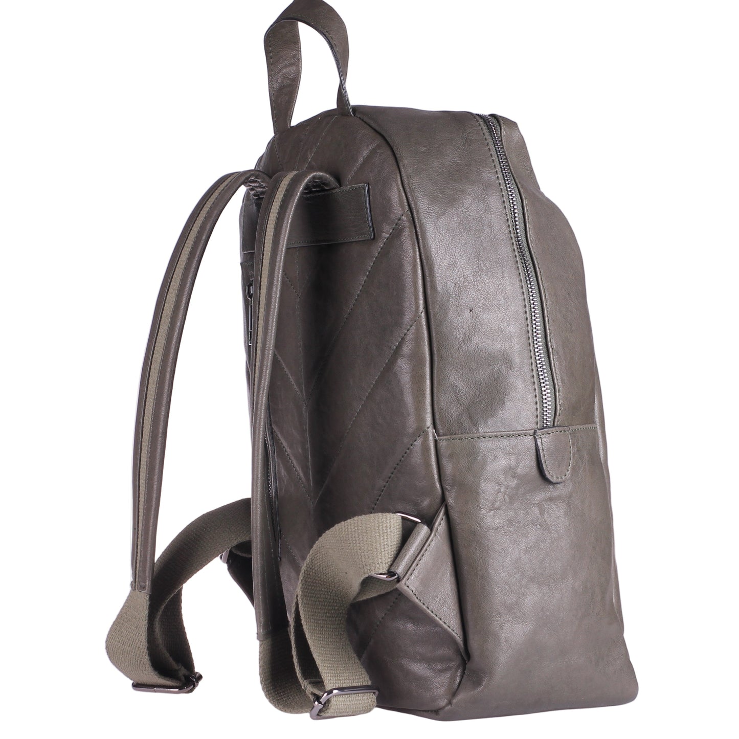 Fiore Vertical - Zaino Artigianale in Vera Pelle Verde Militare Liscia