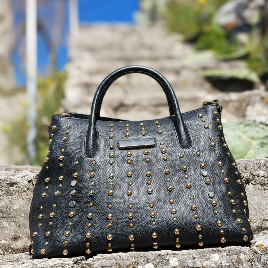 Domy Nero Martellato – Borsa Artigianale in Pelle di Vitello