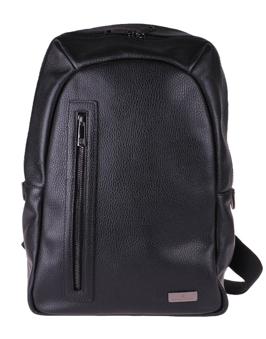 Fiore Vertical - Zaino Artigianale in Vera Pelle Nera Effetto Martellato