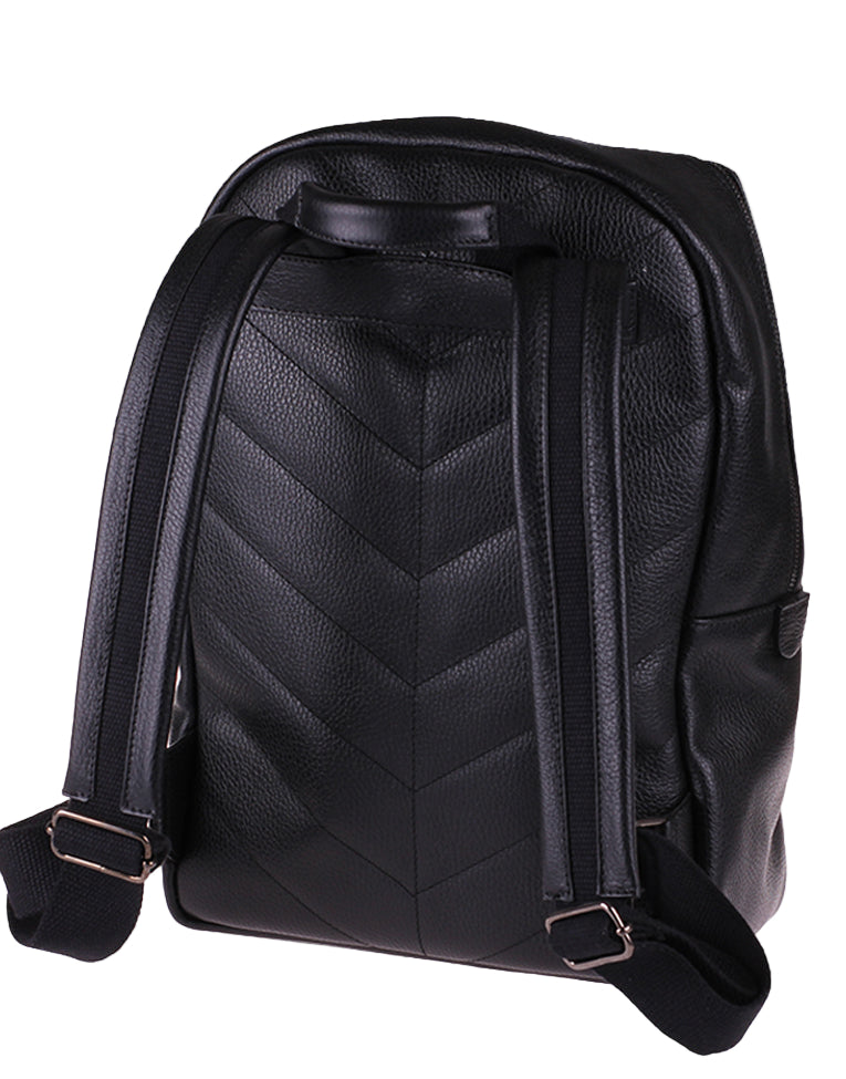 Fiore Vertical - Zaino Artigianale in Vera Pelle Nera Effetto Martellato