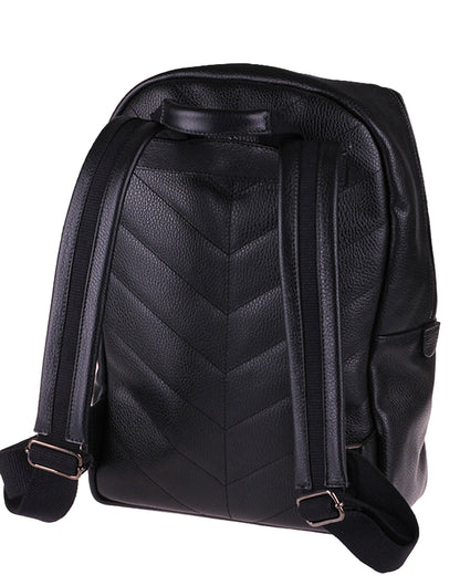 Fiore Vertical - Zaino Artigianale in Vera Pelle Nera Effetto Martellato