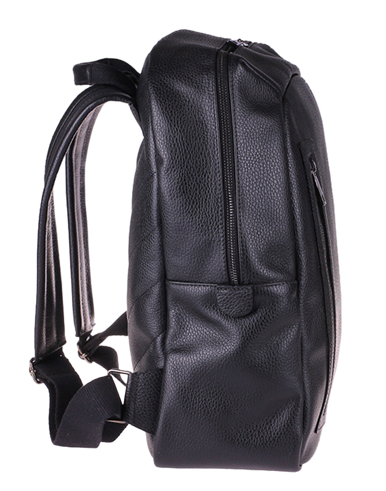 Fiore Vertical - Zaino Artigianale in Vera Pelle Nera Effetto Martellato