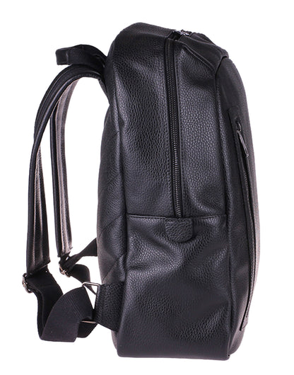 Fiore Vertical - Zaino Artigianale in Vera Pelle Nera Effetto Martellato