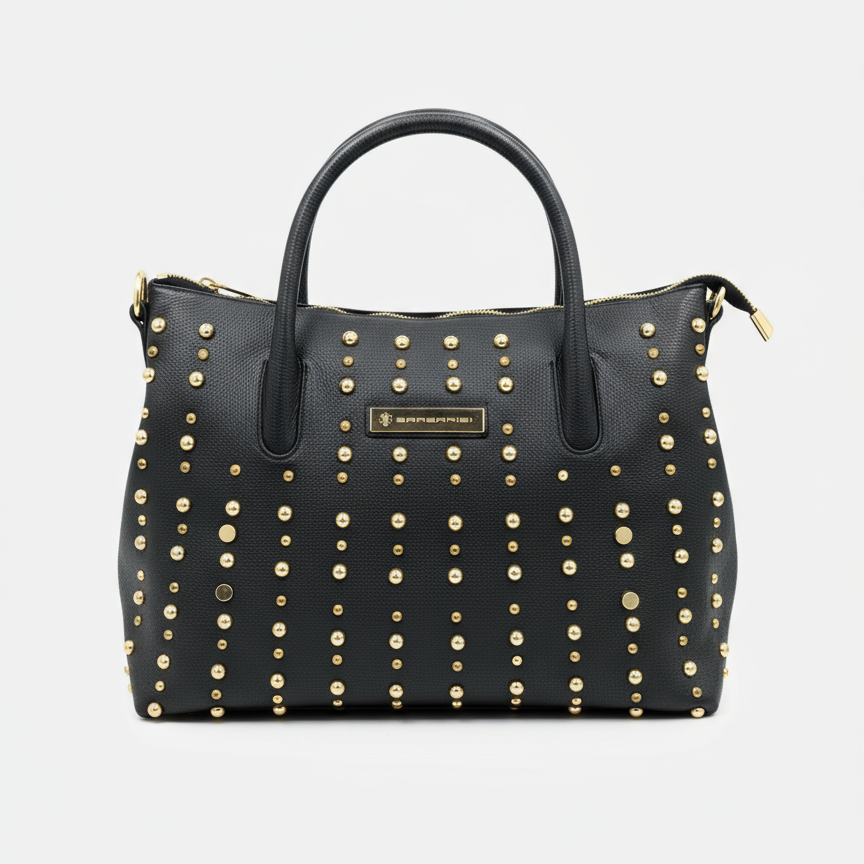 Domy Nero Martellato – Borsa Artigianale in Pelle di Vitello