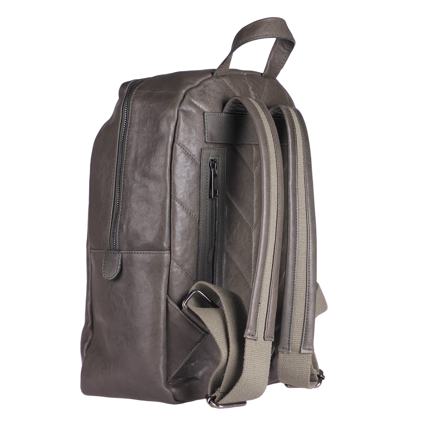 Fiore Vertical - Zaino Artigianale in Vera Pelle Verde Militare Liscia