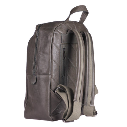 Fiore Vertical - Zaino Artigianale in Vera Pelle Verde Militare Liscia