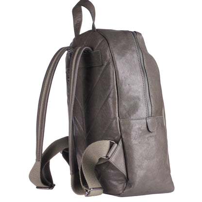 Fiore Vertical - Zaino Artigianale in Vera Pelle Verde Militare Liscia