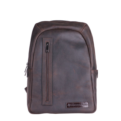 Fiore Vertical - Zaino Artigianale in Vera Pelle testa di moro Effetto vintage