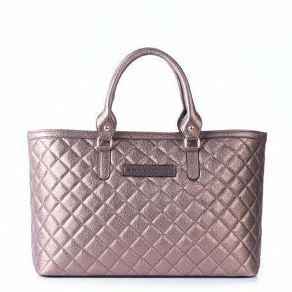 Borsa Naomi Trapuntata Taupe metallizzata Vera Pelle Made in Italy