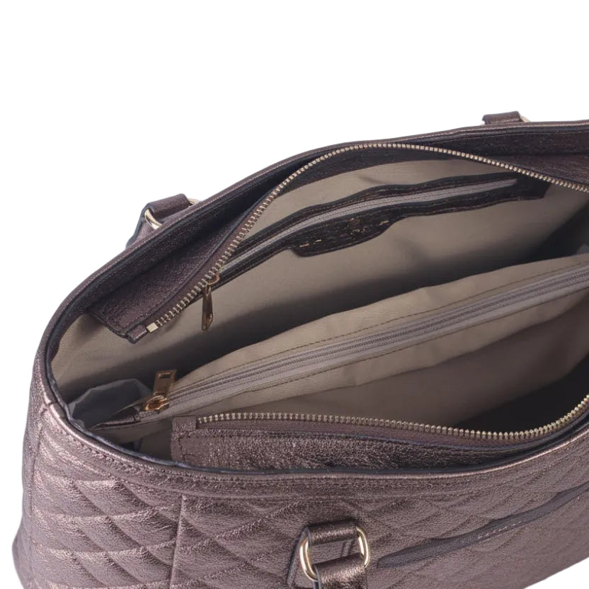Borsa Naomi Trapuntata Taupe metallizzata Vera Pelle Made in Italy