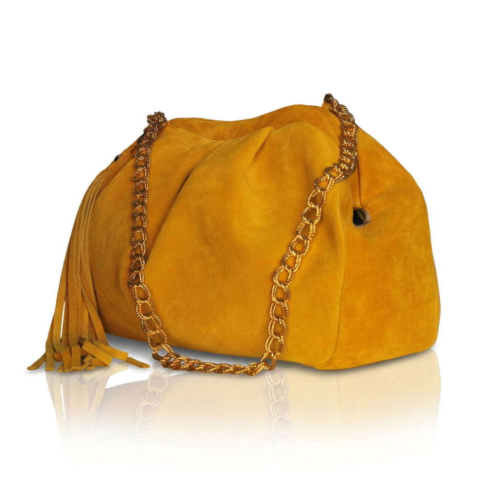 Borsa pasticcino Soley in camoscio con catena dorata