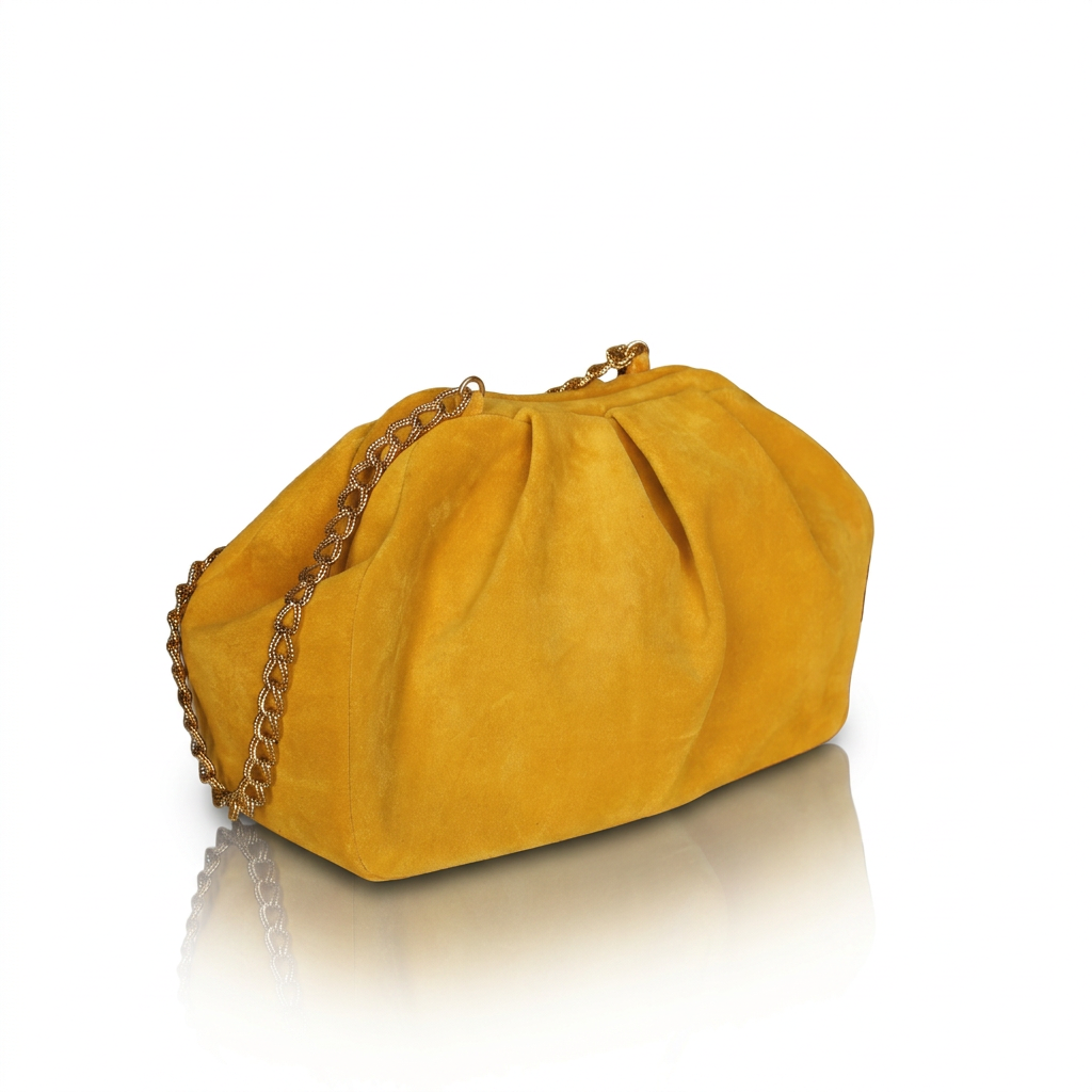 Borsa pasticcino Soley in camoscio con catena dorata