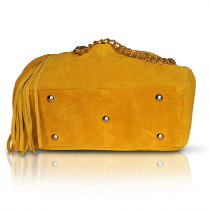Borsa pasticcino Soley in camoscio con catena dorata