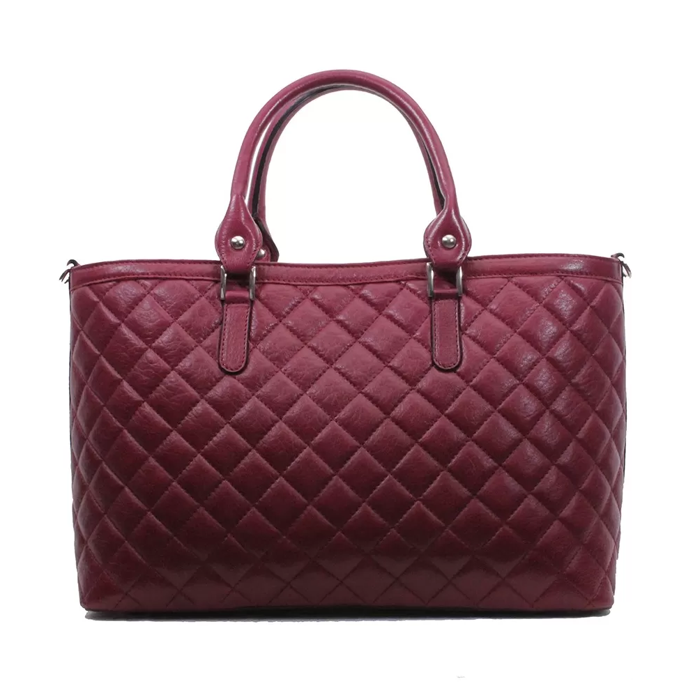 Borsa Naomi Trapuntata Vera Pelle Borgogna Made in Italy