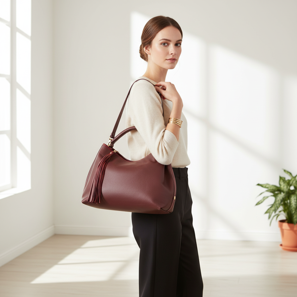 Borsa Martina Borgogna indossata