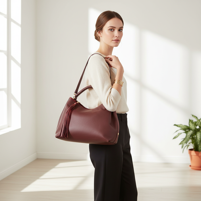 Borsa Martina Borgogna indossata