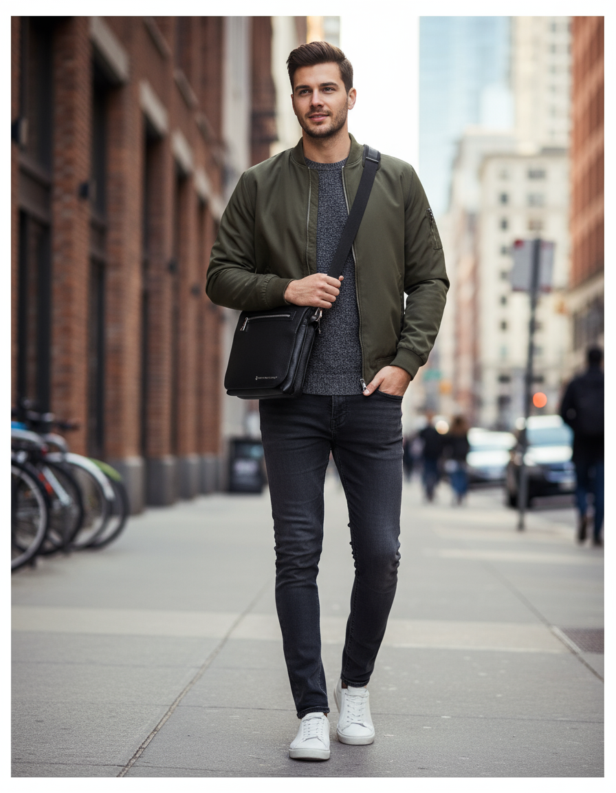 Borsello nero indossato