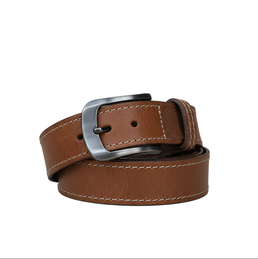 Cintura cuoio con impunture beige