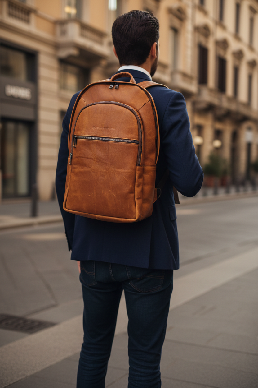 Mirko - Zaino in vera pelle indossato