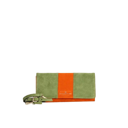 Pochette Barbara Bicolor da donna in pelle, variante verde e arancione