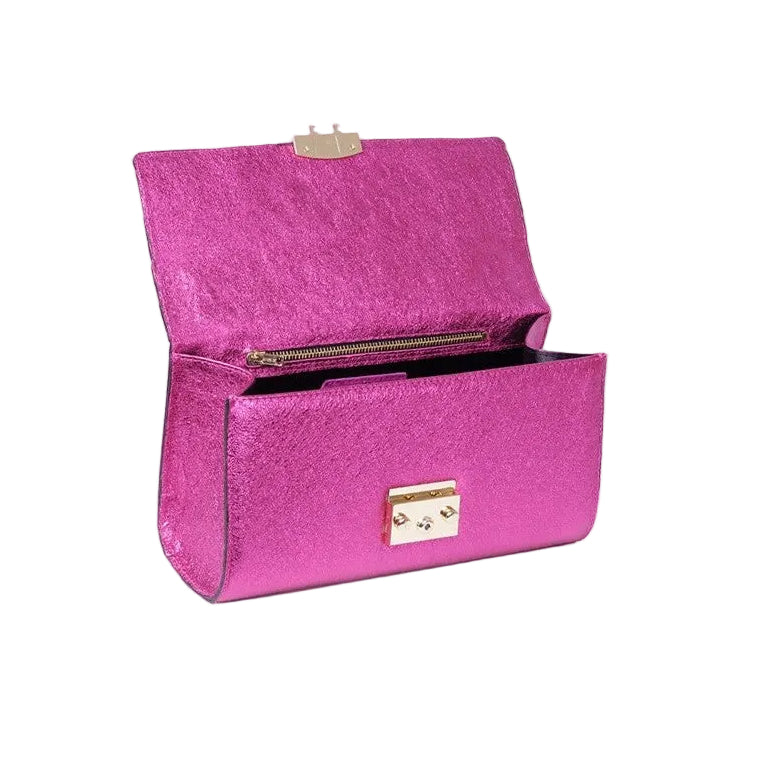 Pochette Donna in Vera Pelle Spagna - Fucsia Metallizzato Made in Italy