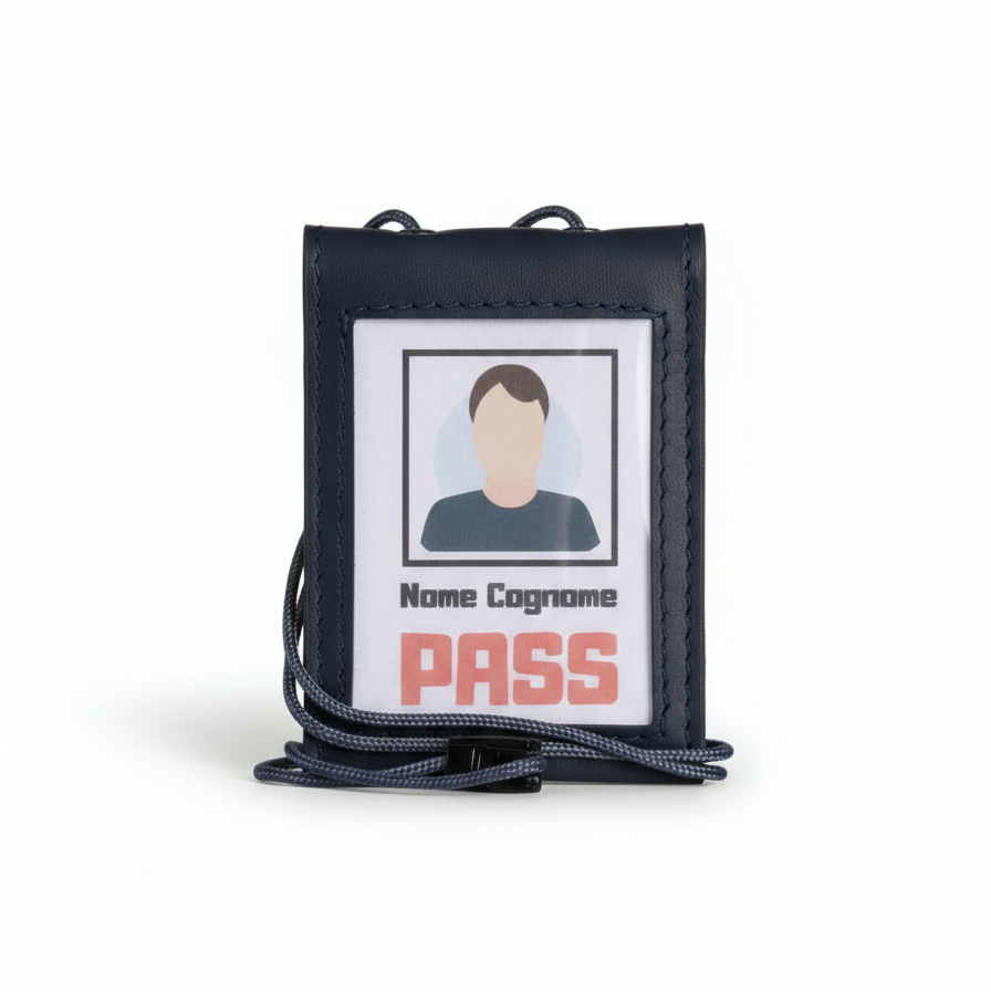 Porta badge in vera pelle doppia finestra