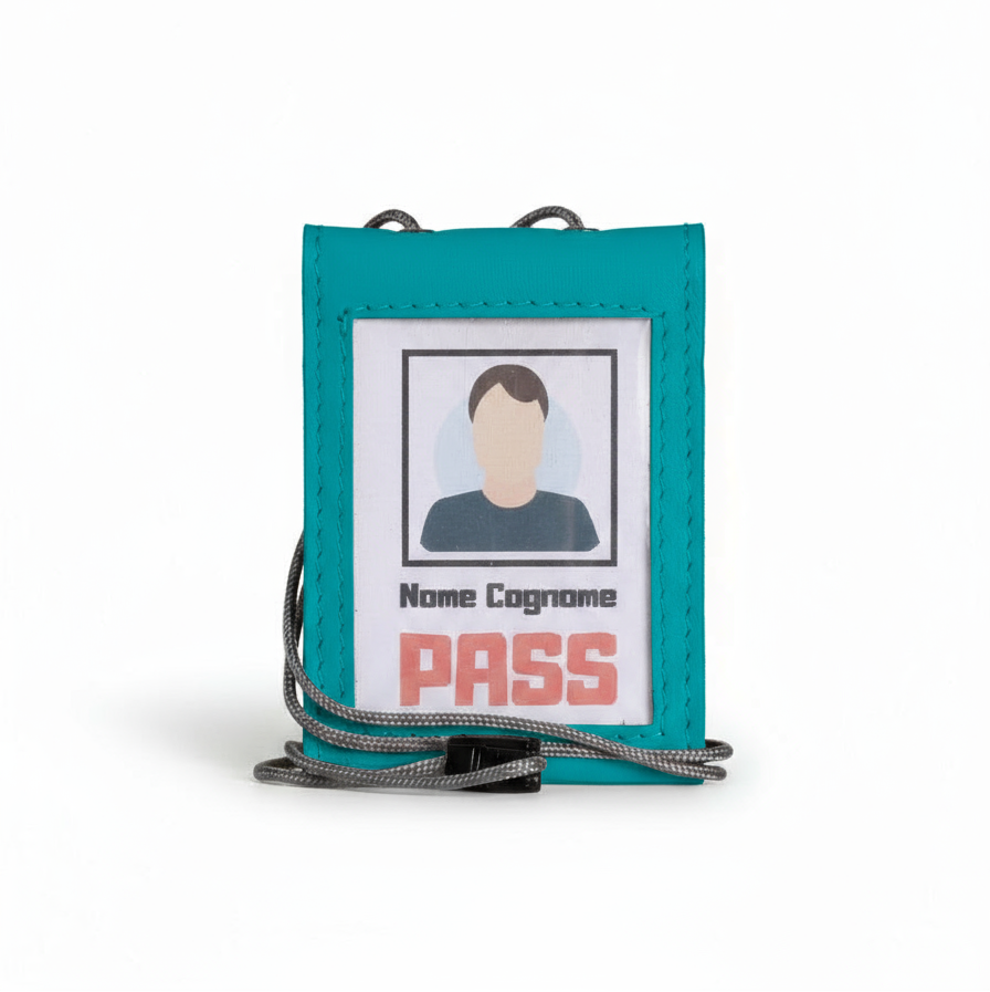 Porta badge in vera pelle doppia finestra