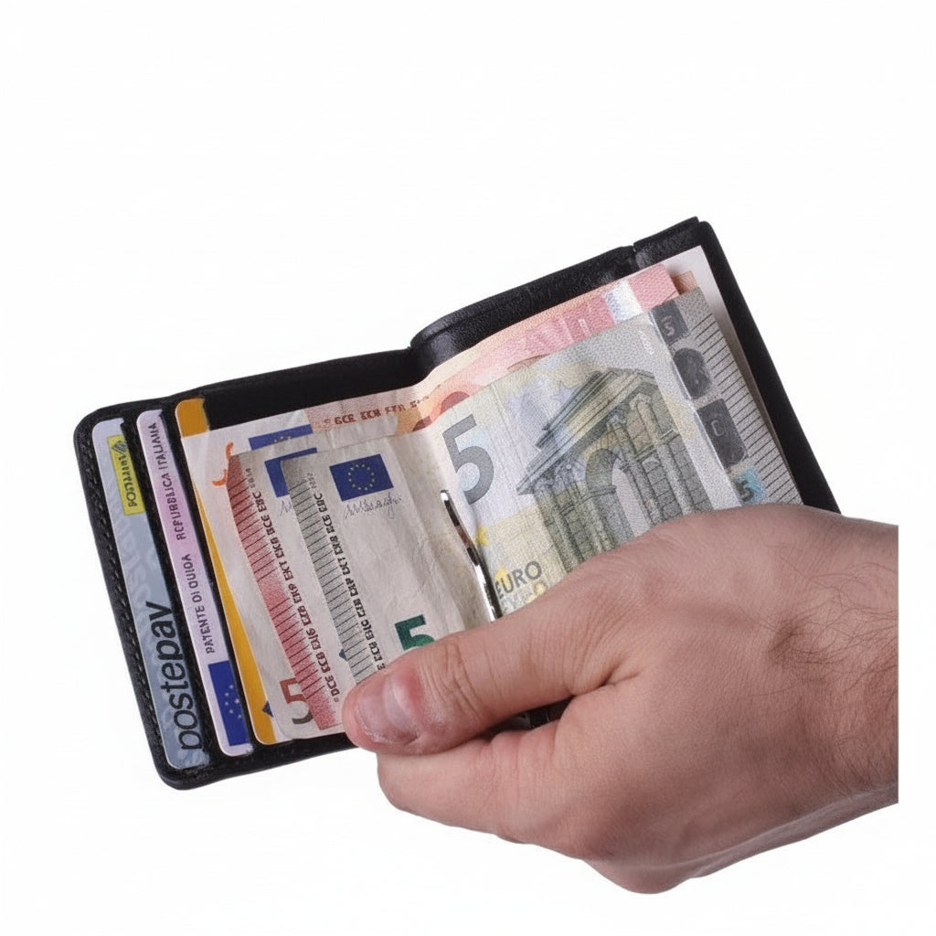 Portafoglio Adamo da Uomo in Vera Pelle - Compatto con Portamonete