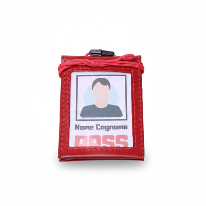 Porta badge in vera pelle doppia finestra