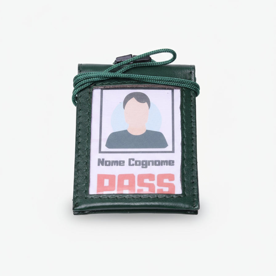 Porta badge in vera pelle doppia finestra