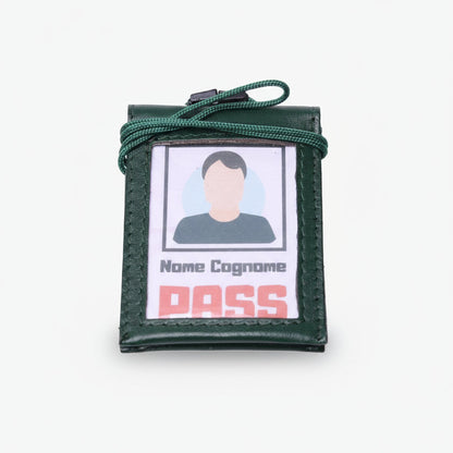 Porta badge in vera pelle doppia finestra