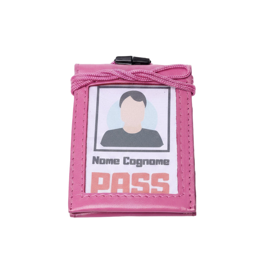 Porta badge in vera pelle doppia finestra