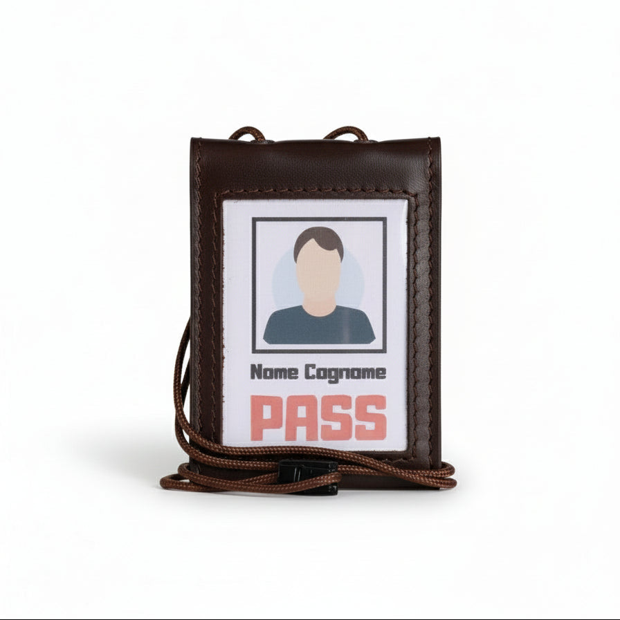 Porta badge in vera pelle doppia finestra