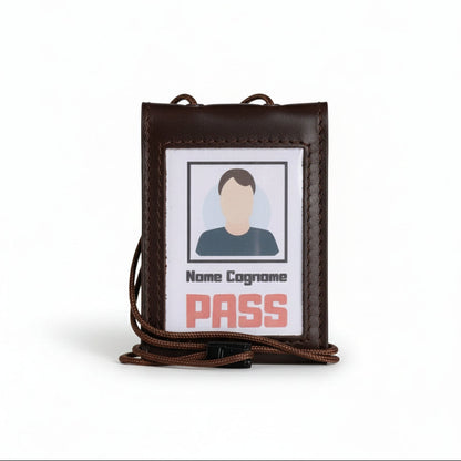 Porta badge in vera pelle doppia finestra