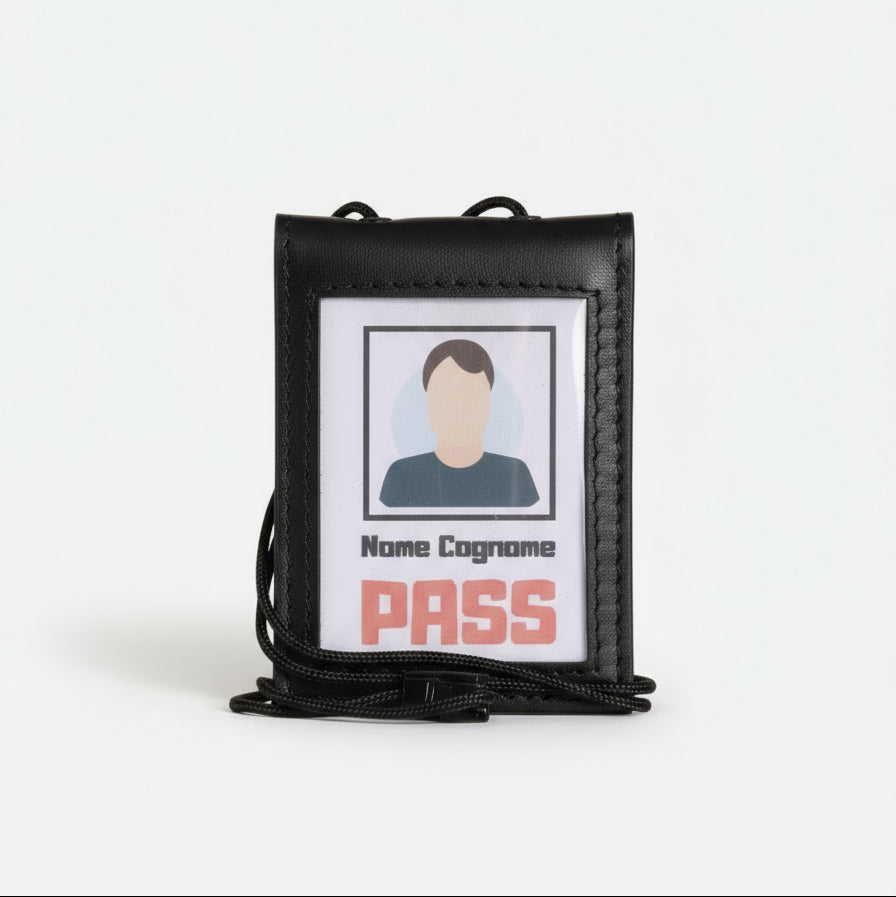 Porta badge in vera pelle doppia finestra