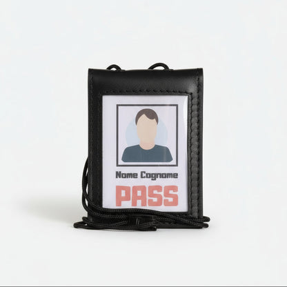 Porta badge in vera pelle doppia finestra