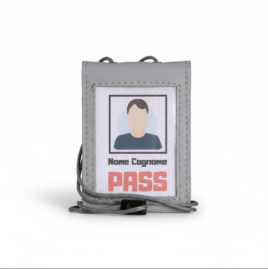 Porta badge in vera pelle doppia finestra