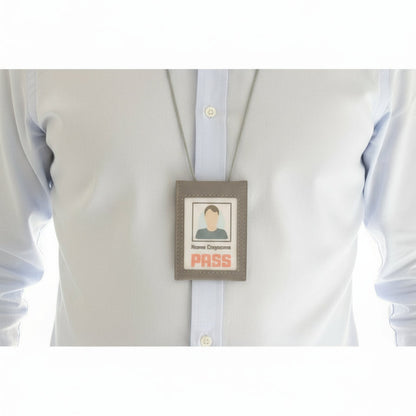 Porta badge in vera pelle doppia finestra