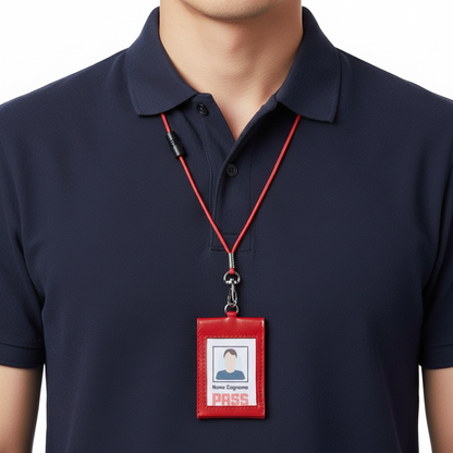 Portatesserino Verticale in Vera Pelle 10x7,5 cm con Moschettone