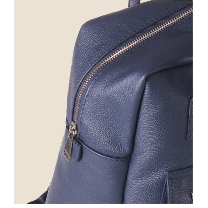 Zaino FedEx XL in vera pelle blu, dettaglio zip